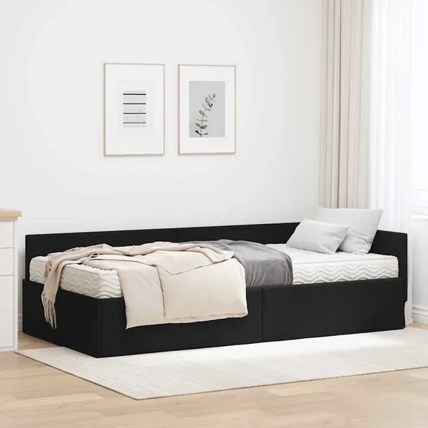 Cadre de lit d'angle avec matelas Autre 2 pcs Noir tissu