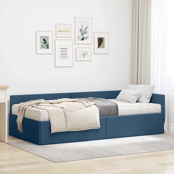 Cadre de lit d'angle avec matelas Autre 2 pcs Bleu tissu