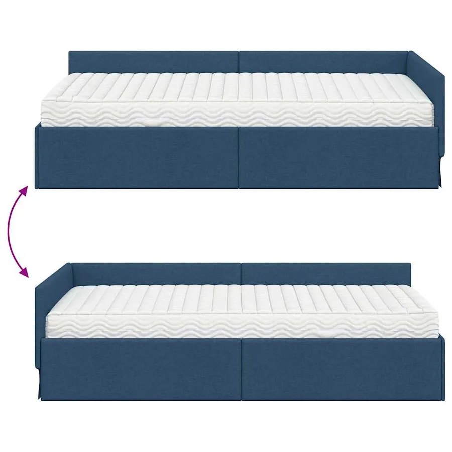 Cadre de lit d'angle avec matelas Autre 2 pcs Bleu tissu - 12