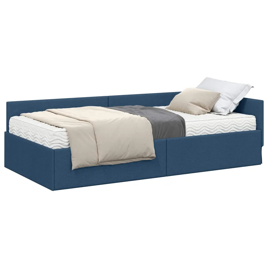 Cadre de lit d'angle avec matelas Autre 2 pcs Bleu tissu - 2