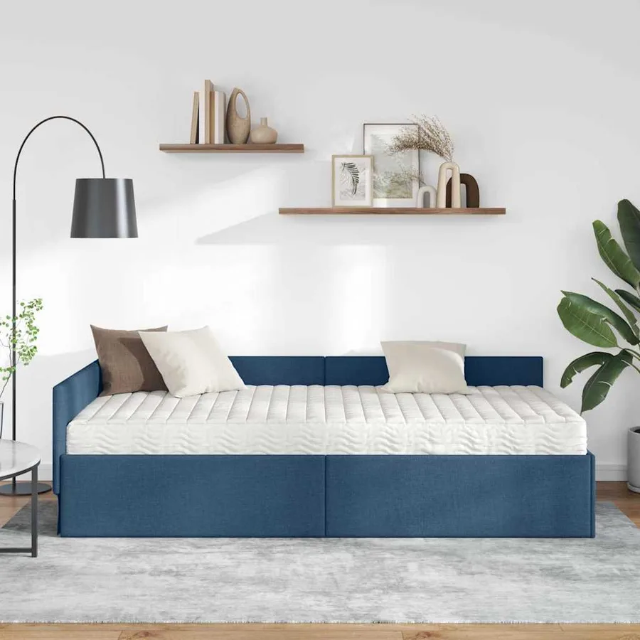 Cadre de lit d'angle avec matelas Autre 2 pcs Bleu tissu - 3