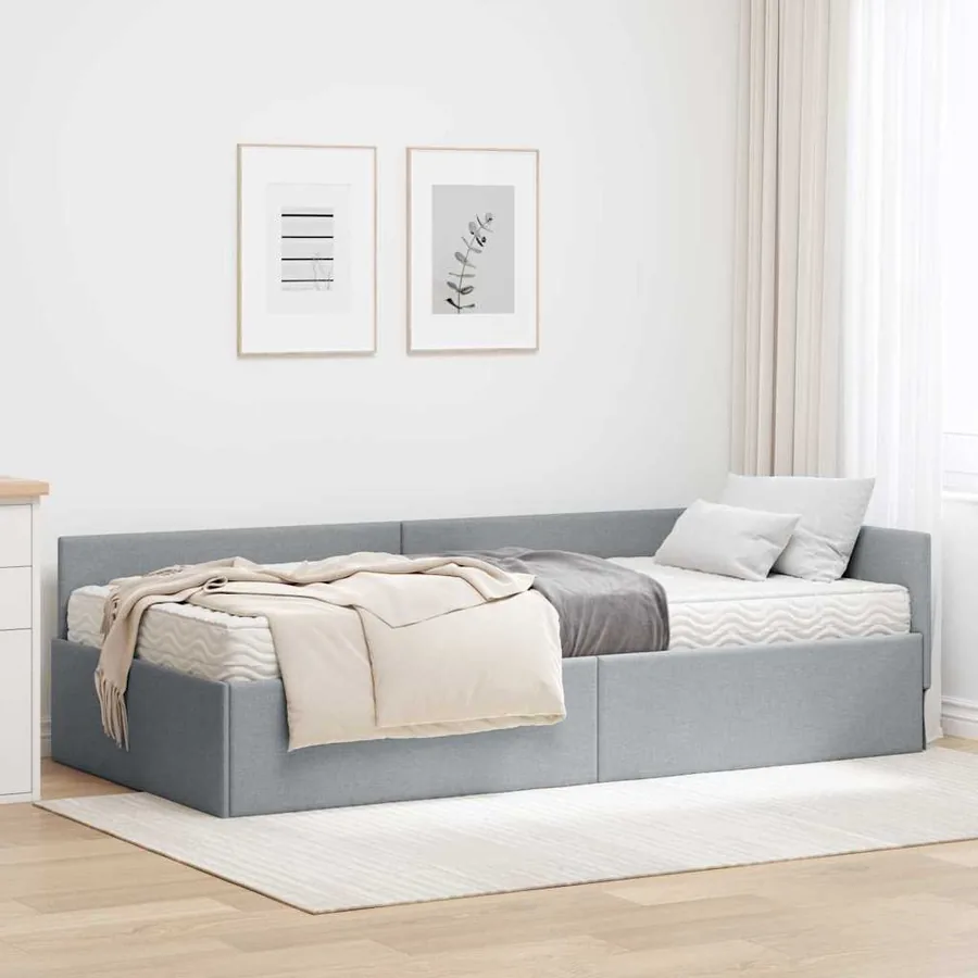Cadre de lit d'angle avec matelas Autre 2 pcs Gris clair tissu