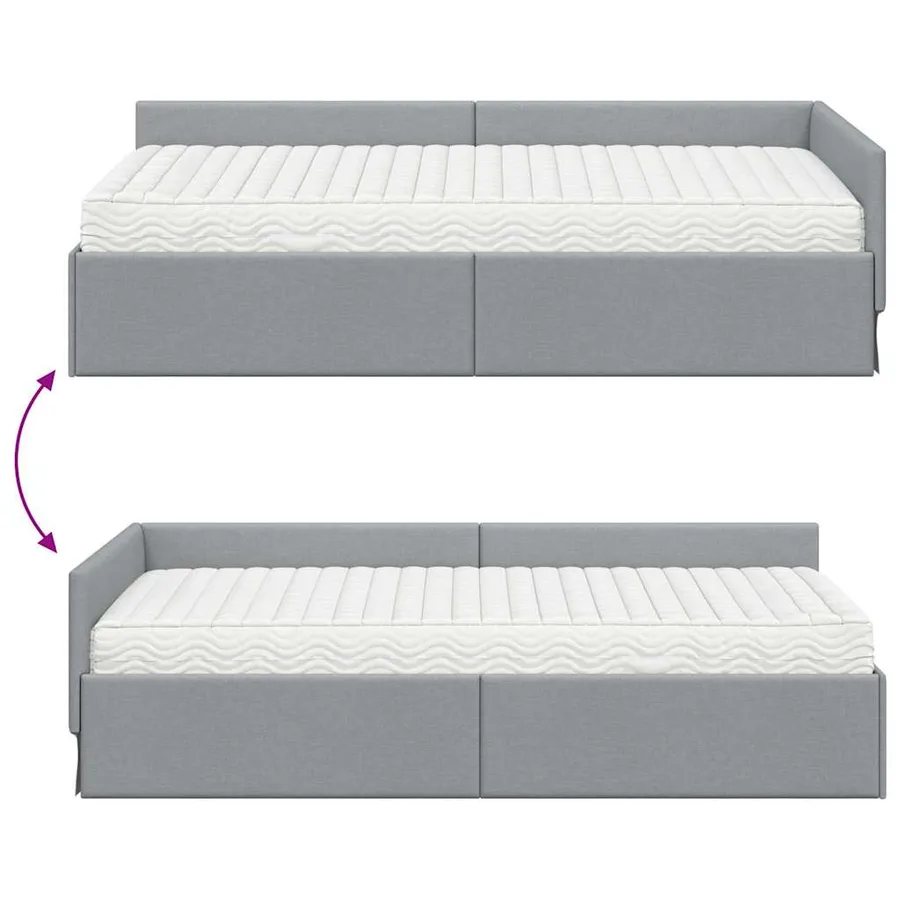 Cadre de lit d'angle avec matelas Autre 2 pcs Gris clair tissu - 12