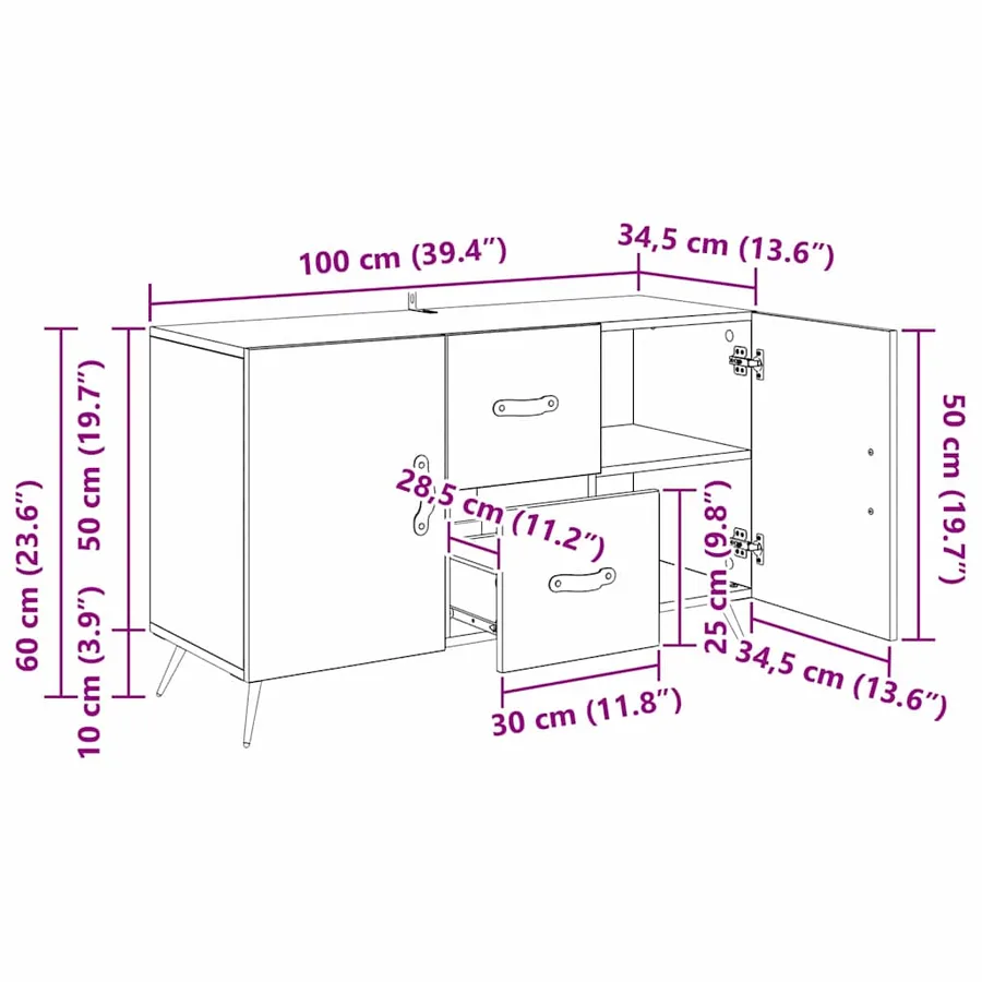 Buffet Chêne artisanal 100 x 36 x 60 cm Bois d'ingénierie - 14