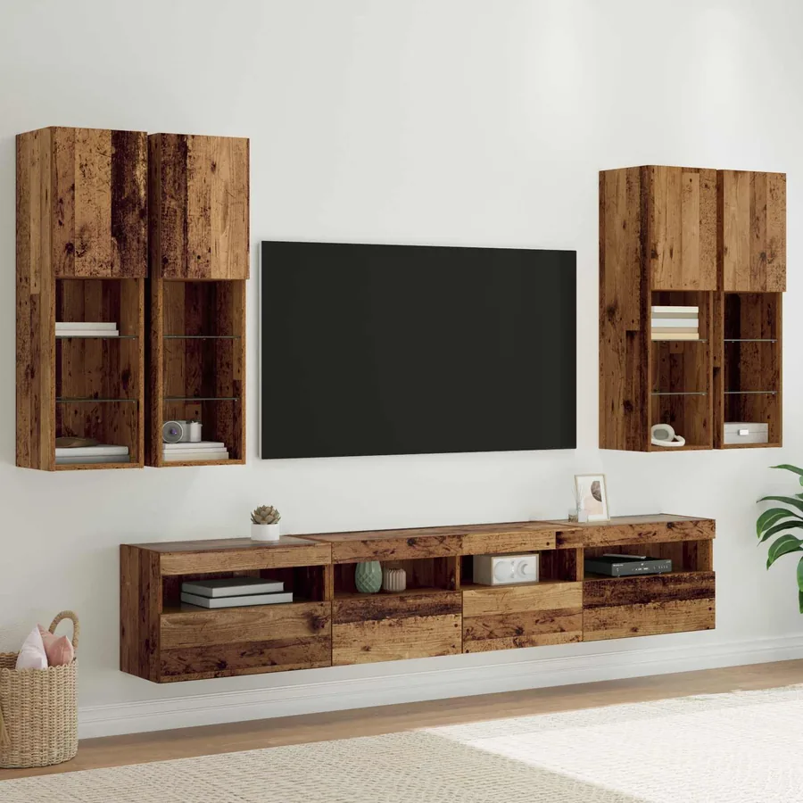 Ensemble de meuble TV mural avec éclairage LED avec LED 7 pcs