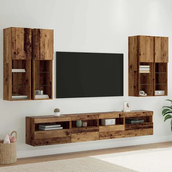 Ensemble de meuble TV mural avec éclairage LED avec LED 7 pcs