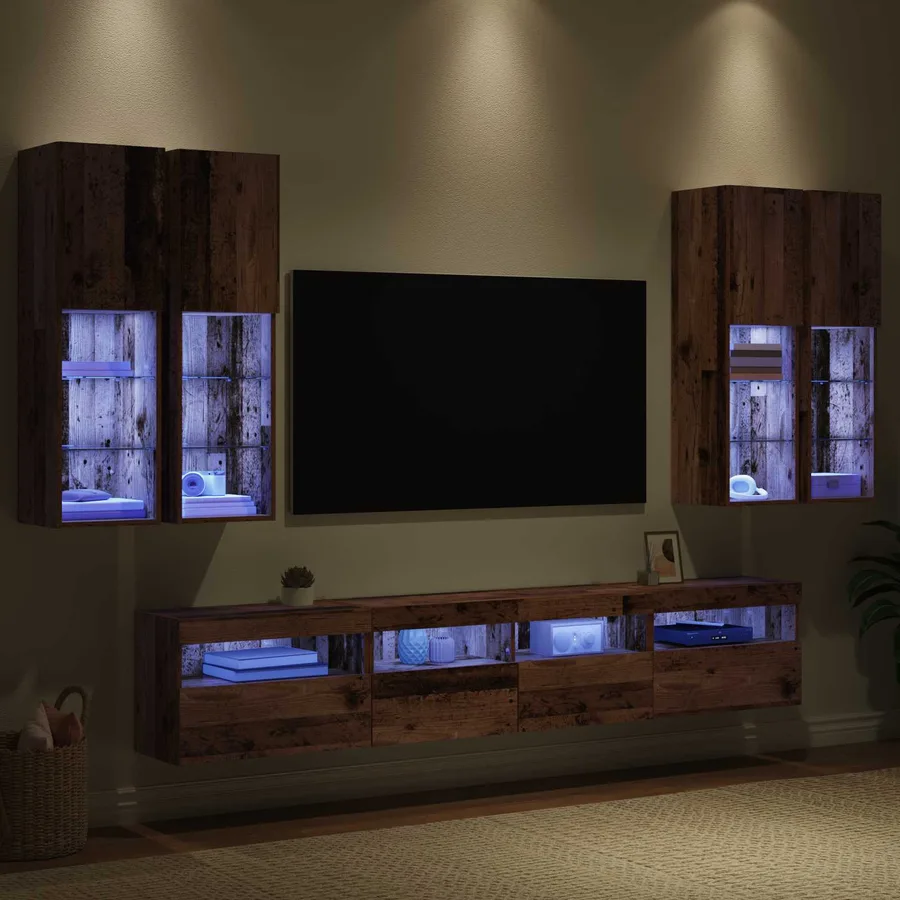 Ensemble de meuble TV mural avec éclairage LED avec LED 7 pcs - 5