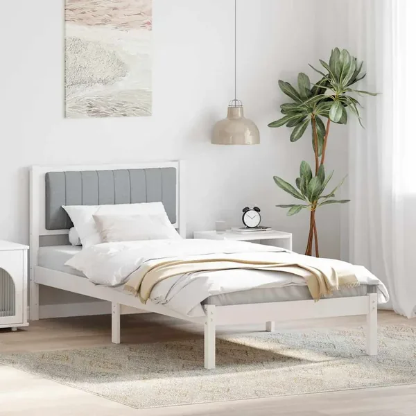 Cadre de lit avec tête de lit rembourrée Gris clair 90 x 200 cm