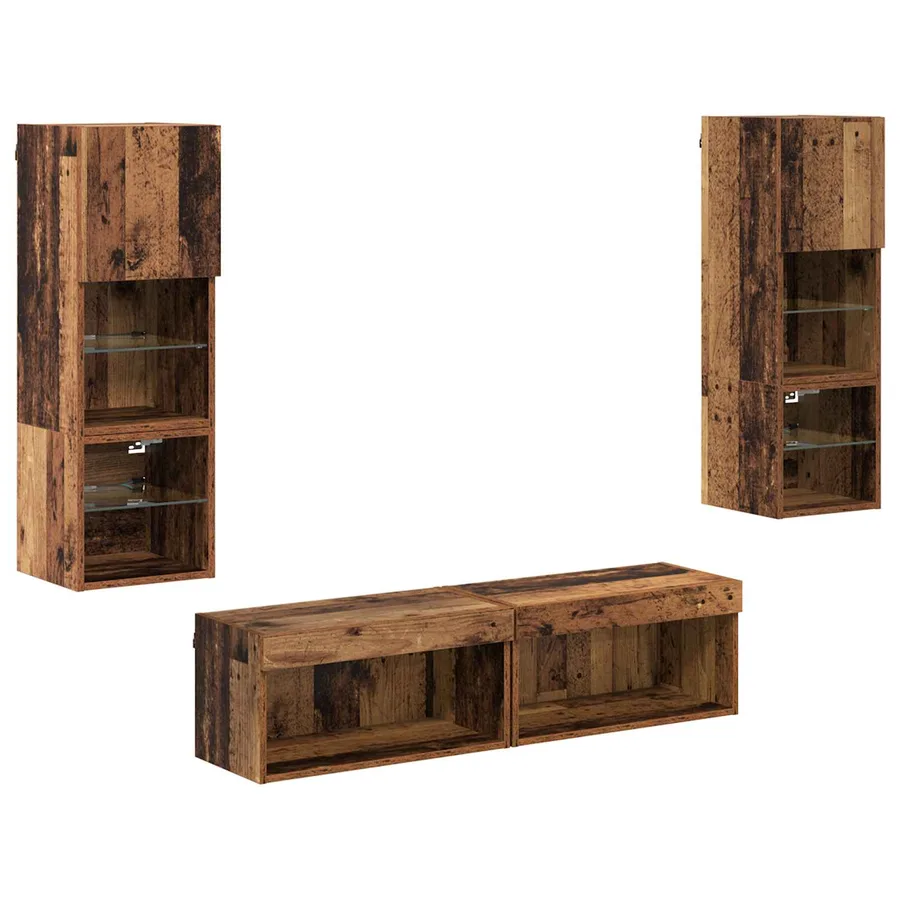 Unité murale de TV 6 pcs Bois Ancien Bois d'ingénierie - 2
