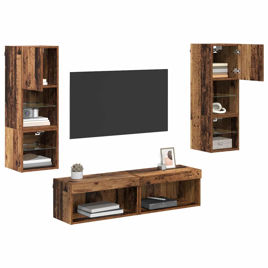 Unité murale de TV 6 pcs Bois Ancien Bois d'ingénierie - 3