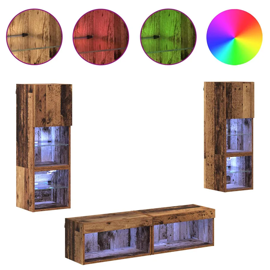 Unité murale de TV 6 pcs Bois Ancien Bois d'ingénierie - 4