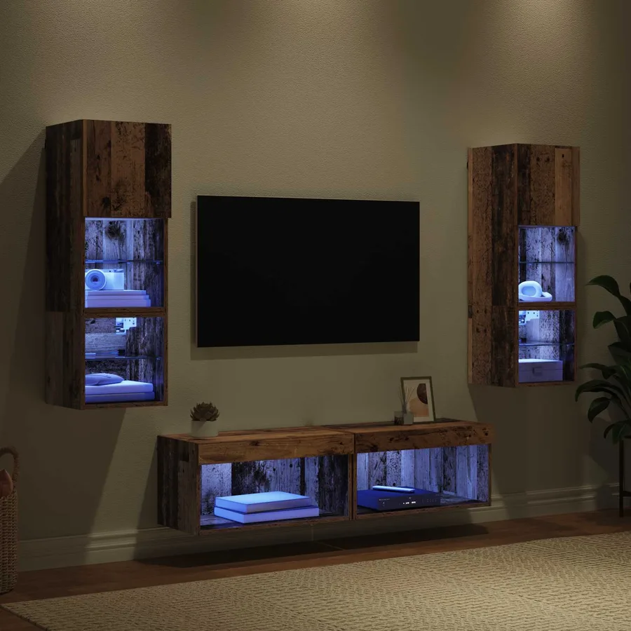 Unité murale de TV 6 pcs Bois Ancien Bois d'ingénierie - 5