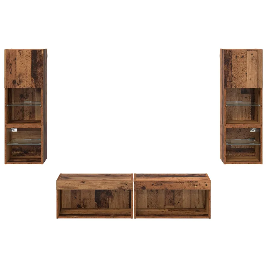 Unité murale de TV 6 pcs Bois Ancien Bois d'ingénierie - 8