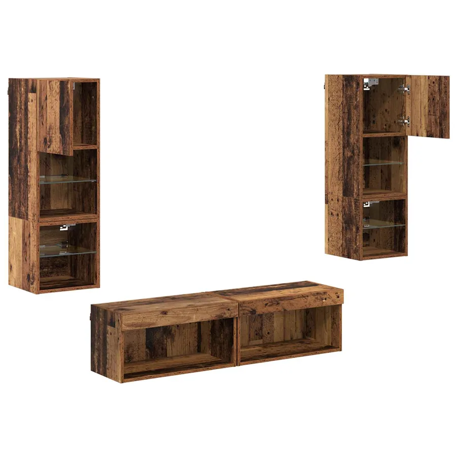 Unité murale de TV 6 pcs Bois Ancien Bois d'ingénierie - 9