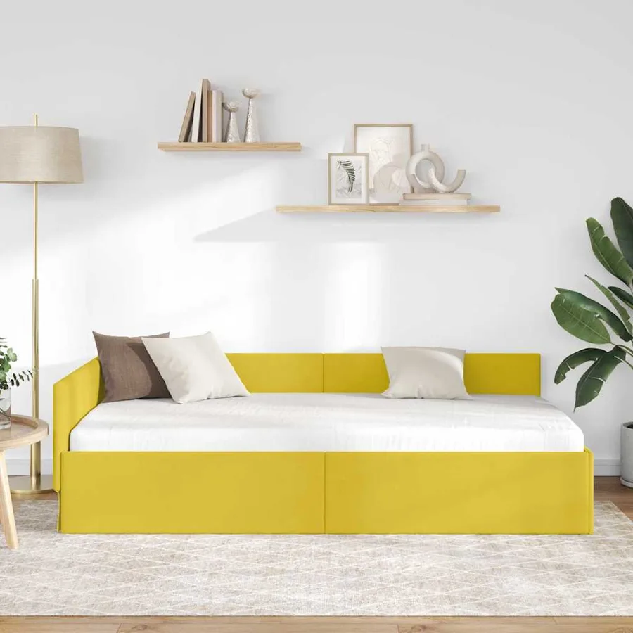 Cadre de lit d'angle Jaune 90 cm x 190 cm Velours - 3