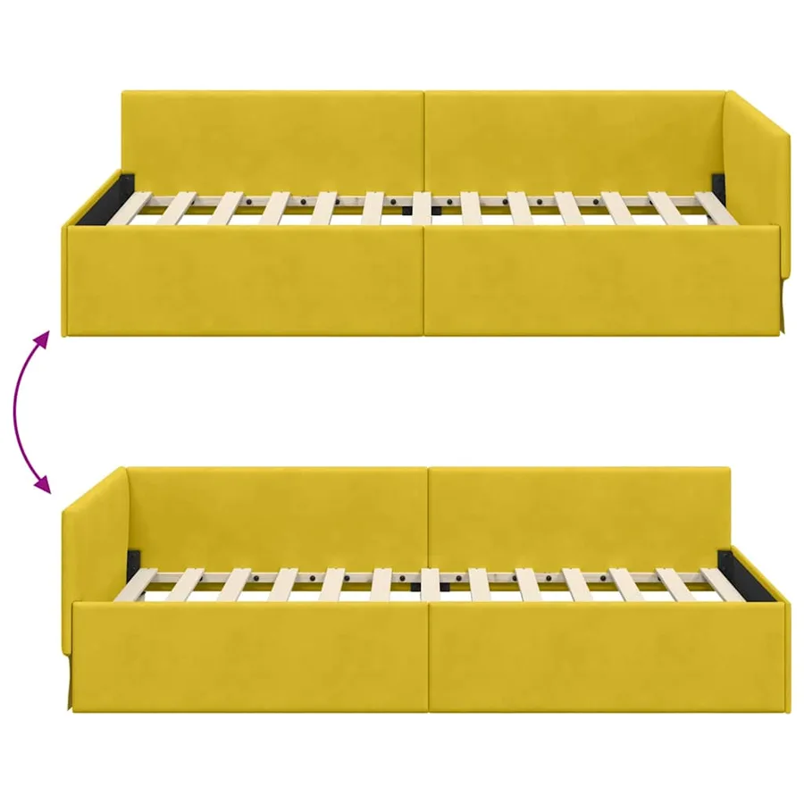 Cadre de lit d'angle Jaune 90 cm x 190 cm Velours - 9