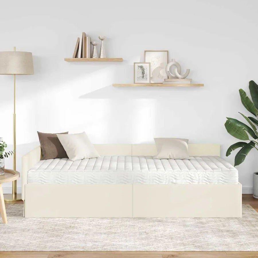 Cadre de lit d'angle avec matelas Autre 2 pcs Crème Velours - 3