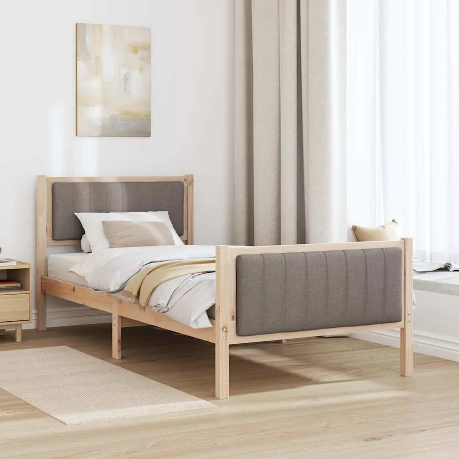 Cadre de lit Marron et taupe 90 x 190 cm Bois massif en pin - 4