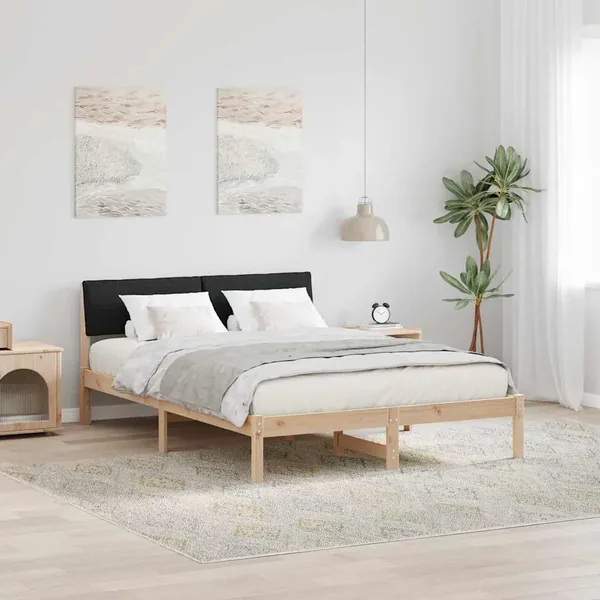 Cadre de lit Marron et noir 160 x 200 cm Bois massif en pin