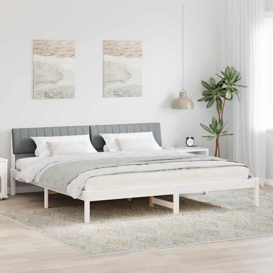 Cadre de lit avec tête de lit Blanc et gris clair 200 x 200 cm