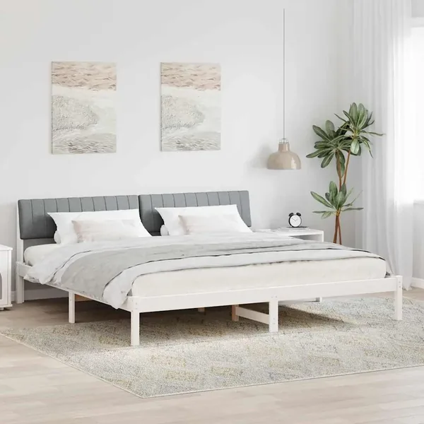 Cadre de lit avec tête de lit Blanc et gris clair 200 x 200 cm