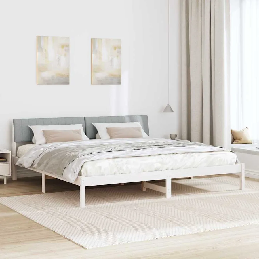 Cadre de lit avec tête de lit Blanc et gris clair 200 x 200 cm - 4