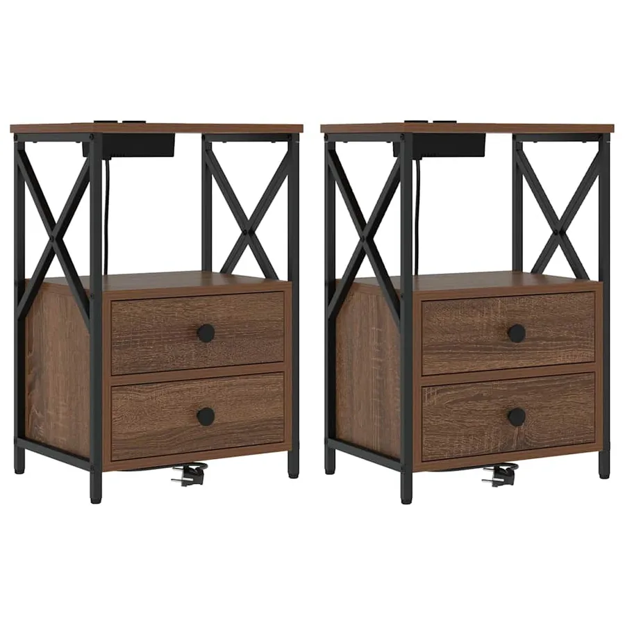 Cabinet de chevet avec tiroir 2 pcs Chêne brun 40 x 31 x 60 cm - 2