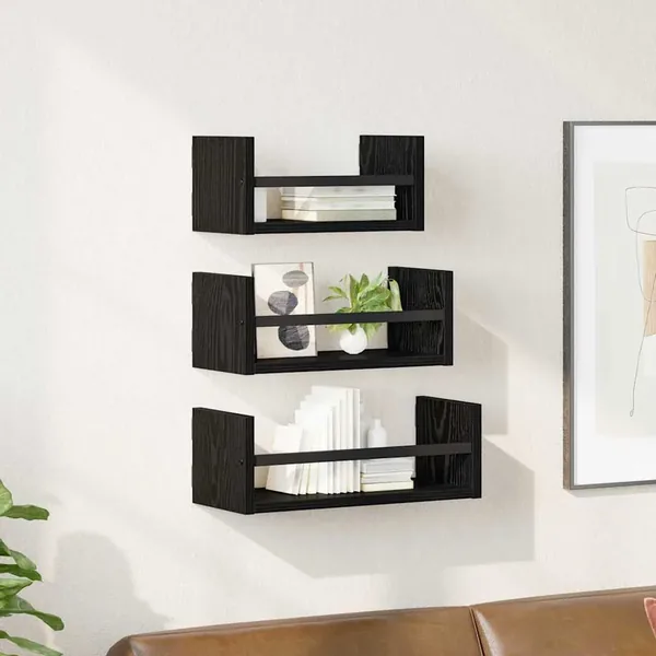 Ensemble d'étagères murales 3 pcs Chêne noir 40x16x14cm
