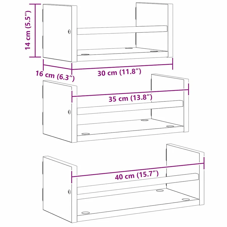 Ensemble d'étagères murales 3 pcs Chêne noir 40x16x14cm - 10