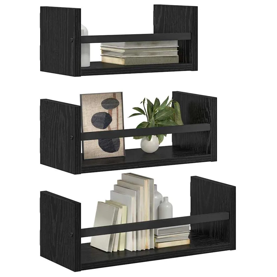 Ensemble d'étagères murales 3 pcs Chêne noir 40x16x14cm - 3
