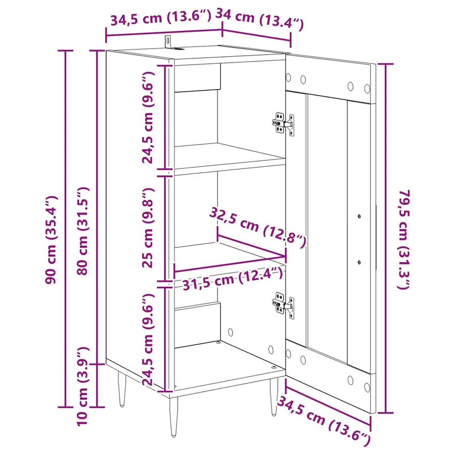 Buffet chêne artisanal 34 x 34,5 x 90 cm Bois d'ingénierie - 15
