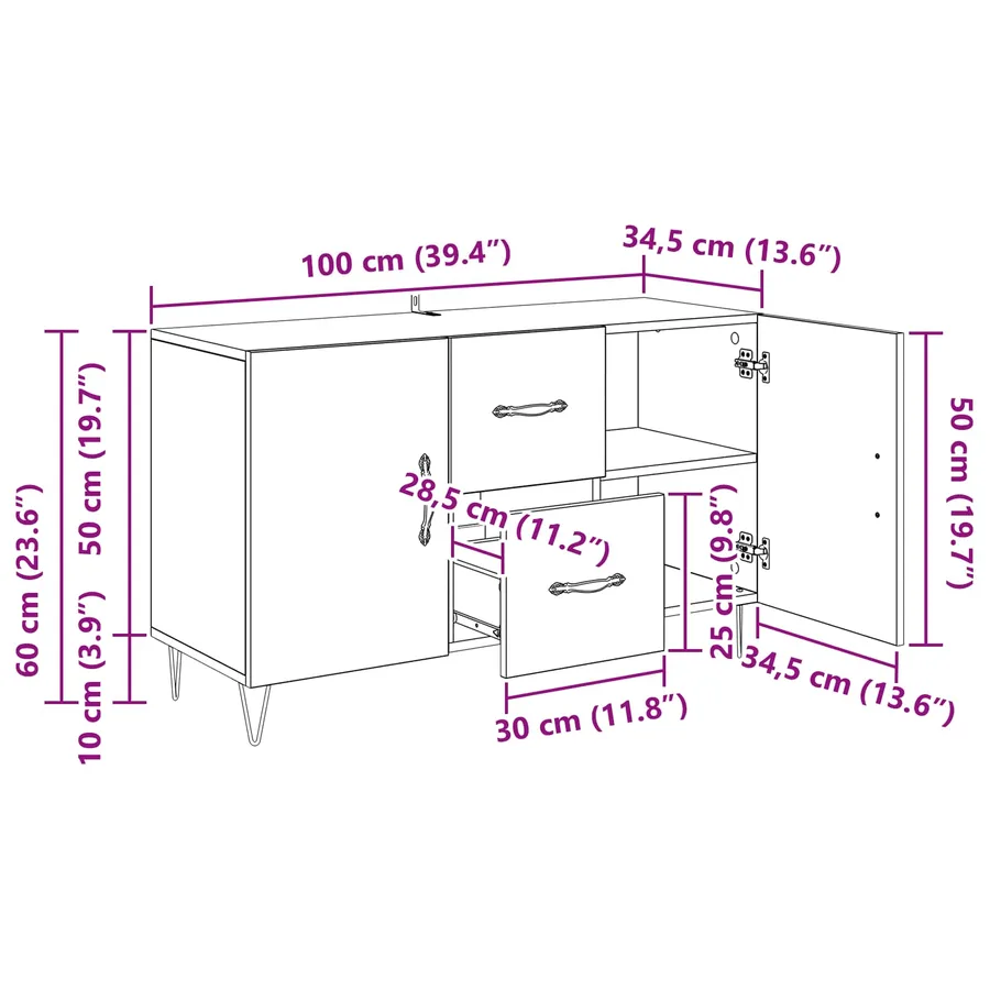 Buffet Chêne noir 100 x 36 x 60 cm Bois d'ingénierie - 12