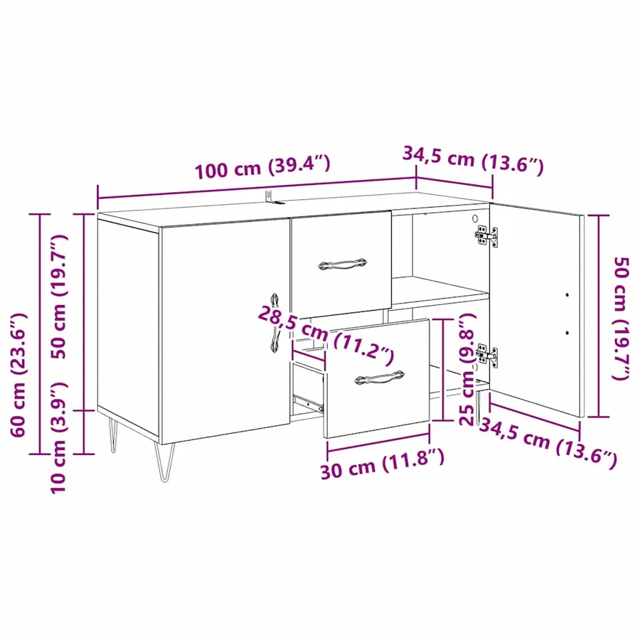 Buffet Chêne noir 100 x 36 x 60 cm Bois d'ingénierie - 13
