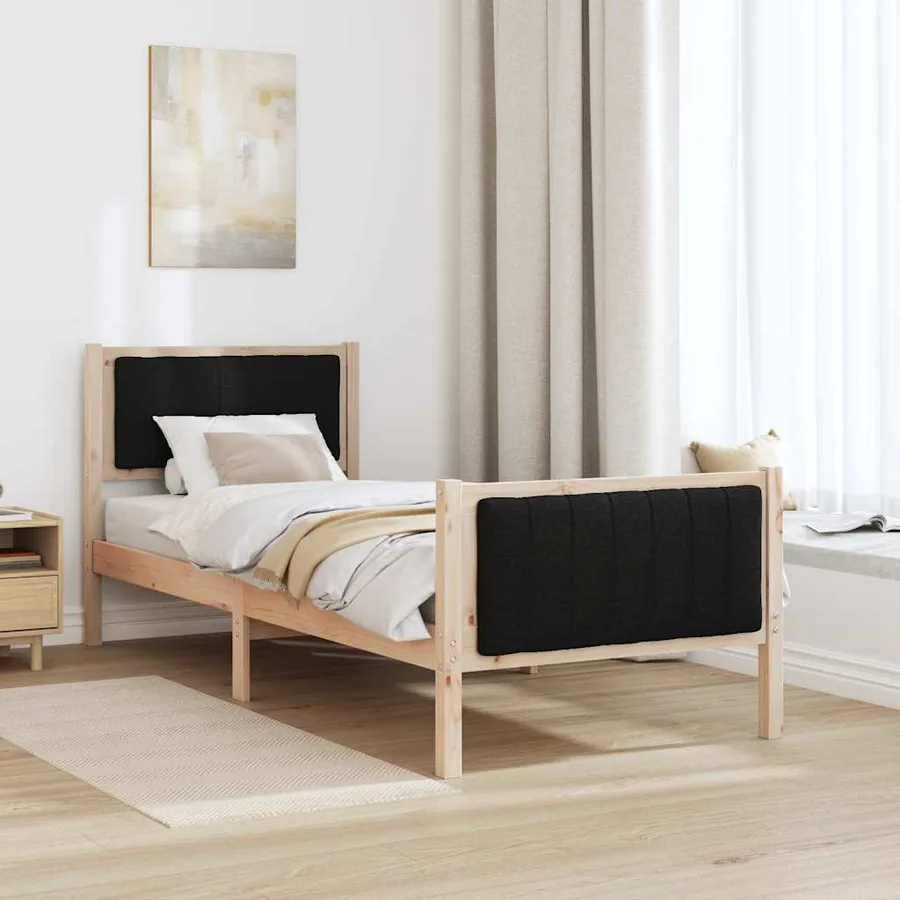 Cadre de lit Marron et noir 75 x 190 cm Bois massif en pin - 4