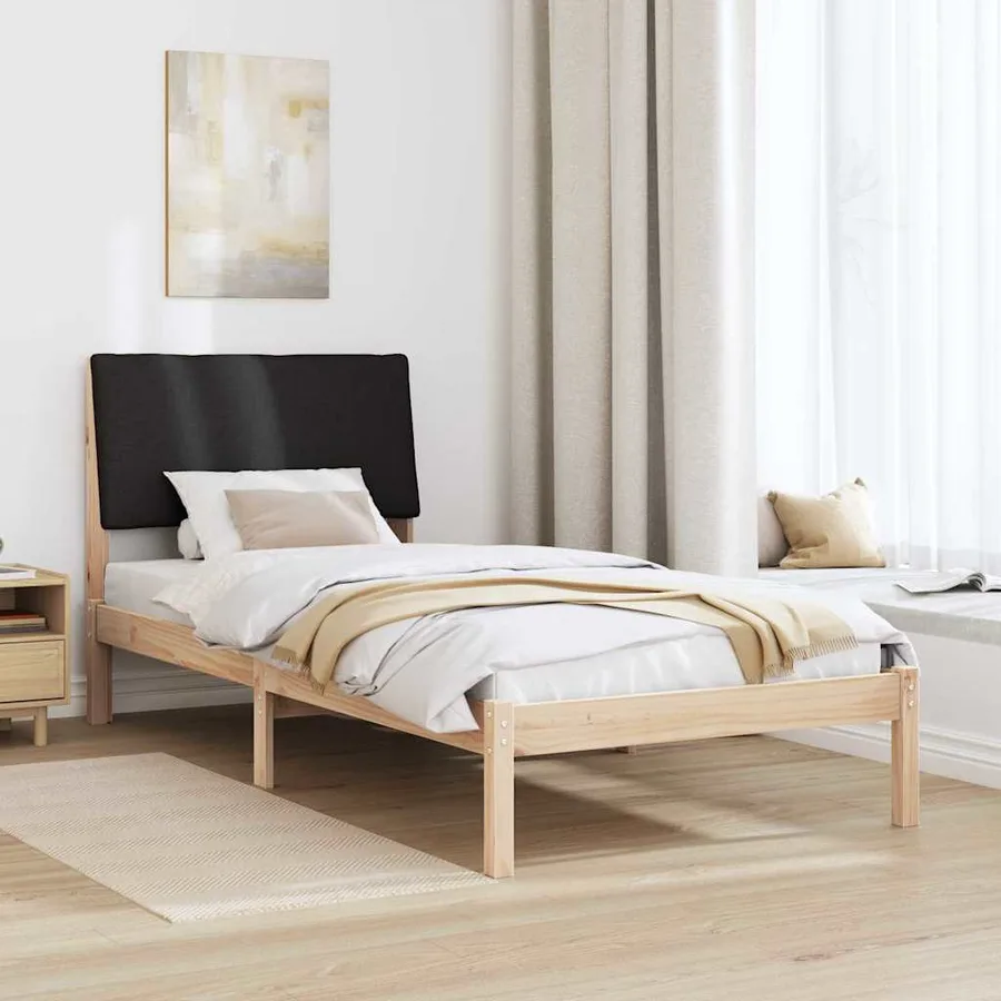 Cadre de lit Marron et noir 100 x 200 cm Bois massif en pin - 4