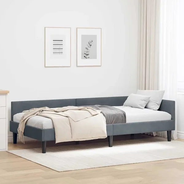 Cadre de lit d'angle Gris foncé 90 cm x 190 cm Velours