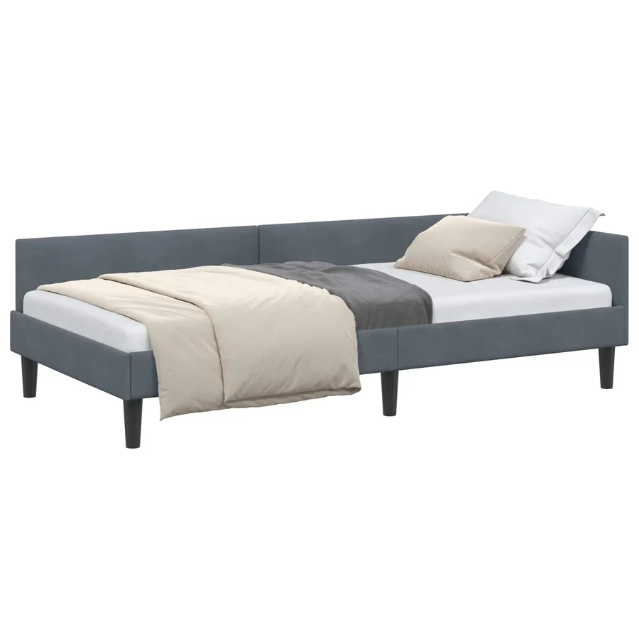 Cadre de lit d'angle Gris foncé 90 cm x 190 cm Velours - 2