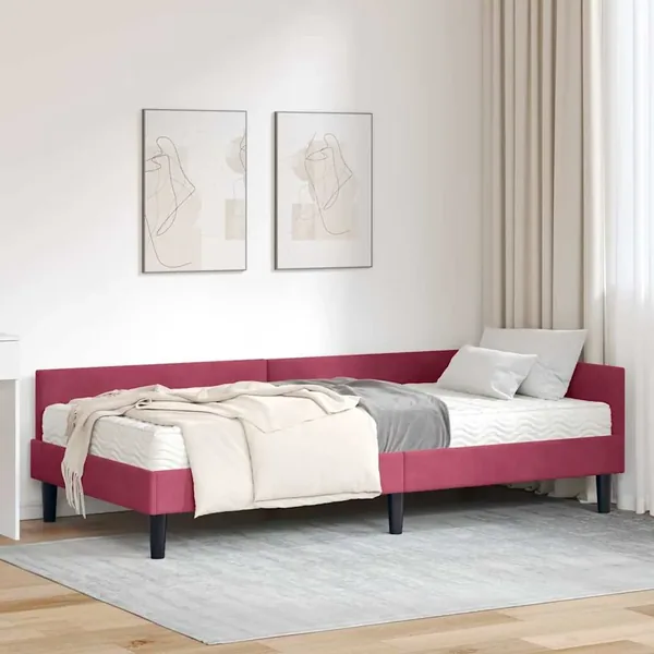 Cadre de lit d'angle avec matelas Autre 2 pcs Vert Velours