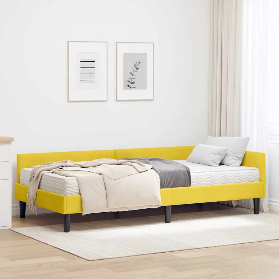 Cadre de lit d'angle avec matelas Autre 2 pcs Jaune Velours
