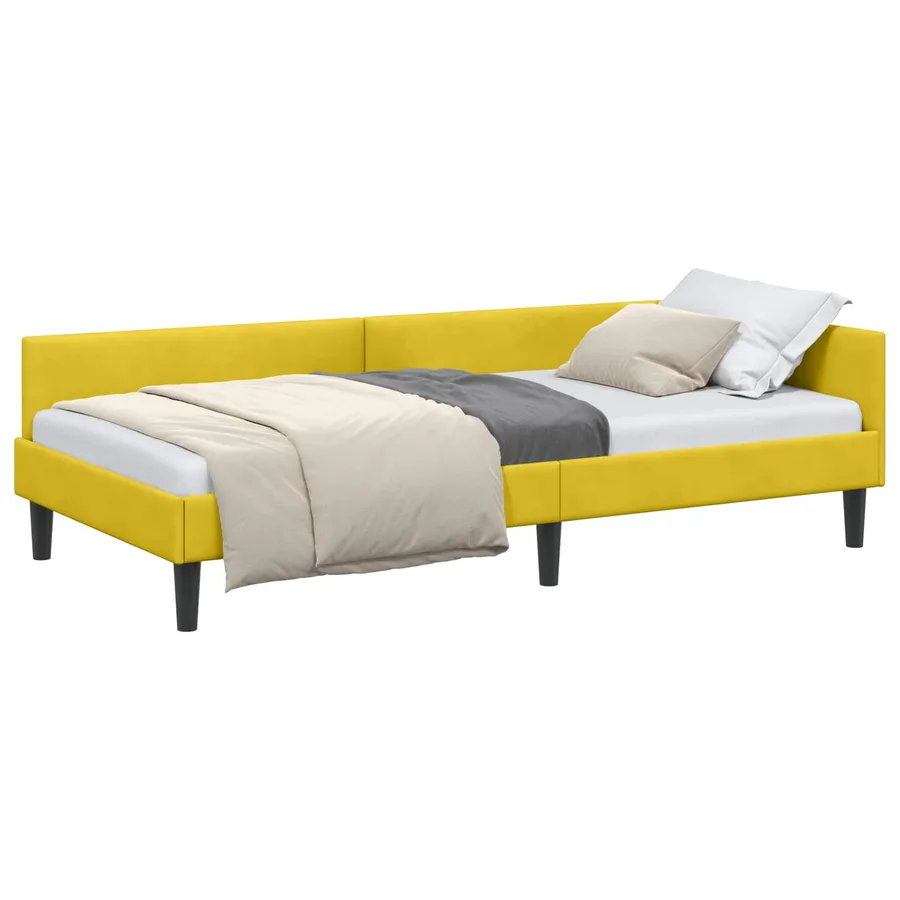 Cadre de lit d'angle Jaune 100 cm x 200 cm Velours - 2