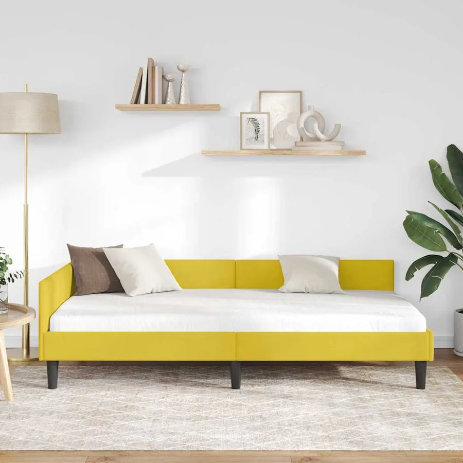 Cadre de lit d'angle Jaune 100 cm x 200 cm Velours - 3