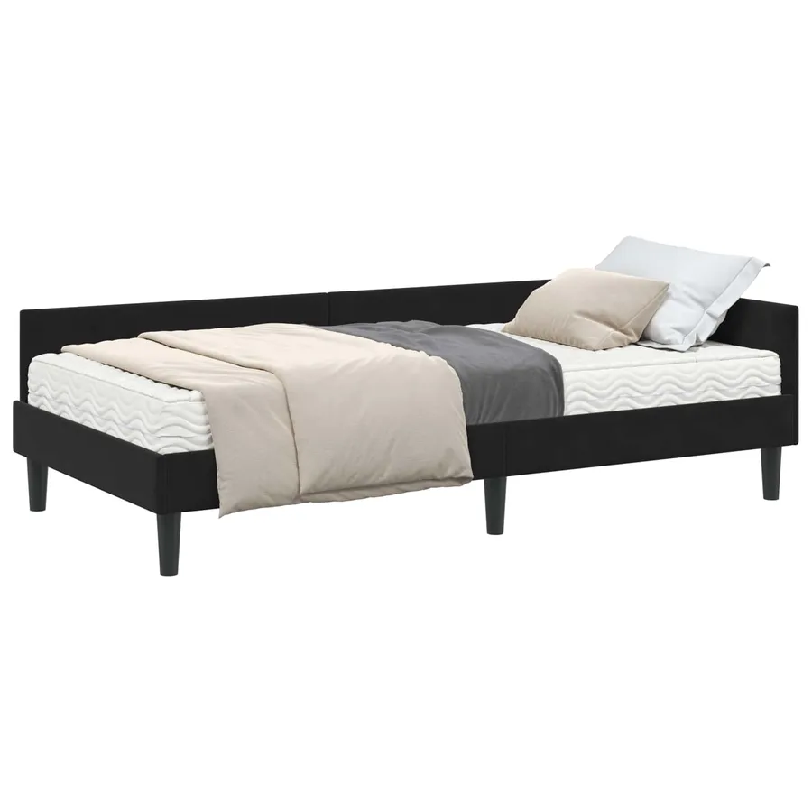 Cadre de lit d'angle avec matelas Autre 2 pcs Noir Velours - 2