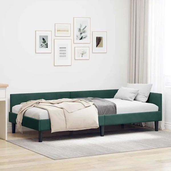 Cadre de lit d'angle Vert foncé 100 cm x 200 cm Velours