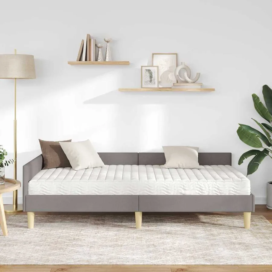 Cadre de lit d'angle avec matelas 2 pcs Taupe tissu - 3