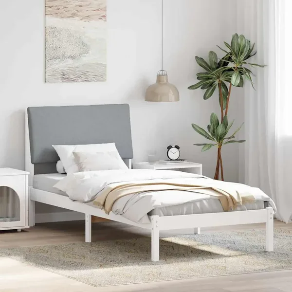 Cadre de lit avec tête de lit Blanc et gris clair 100 x 200 cm