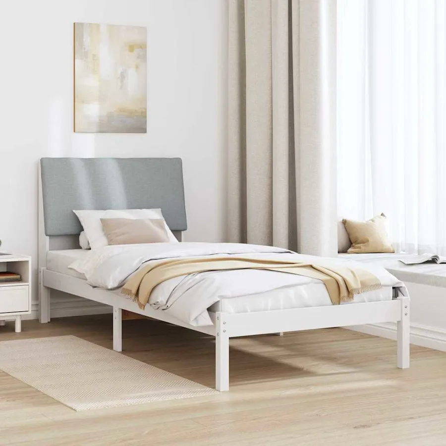 Cadre de lit avec tête de lit Blanc et gris clair 100 x 200 cm - 4