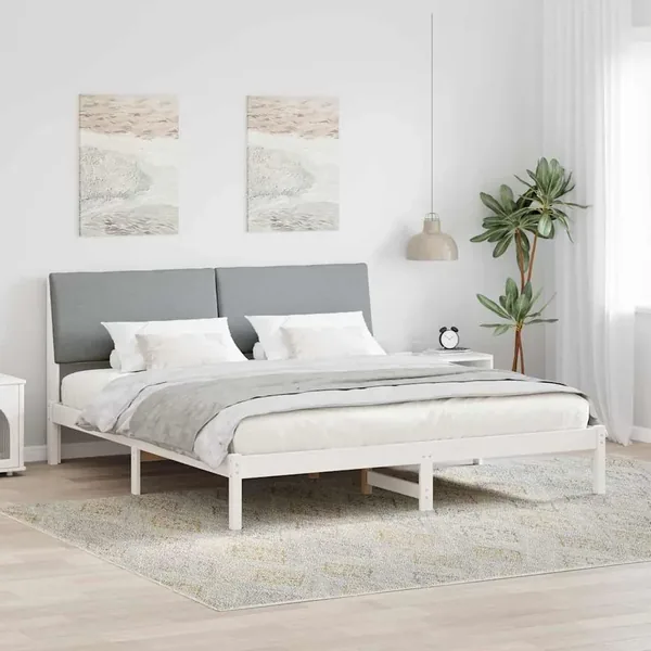 Cadre de lit avec tête de lit Blanc et gris clair 180 x 200 cm