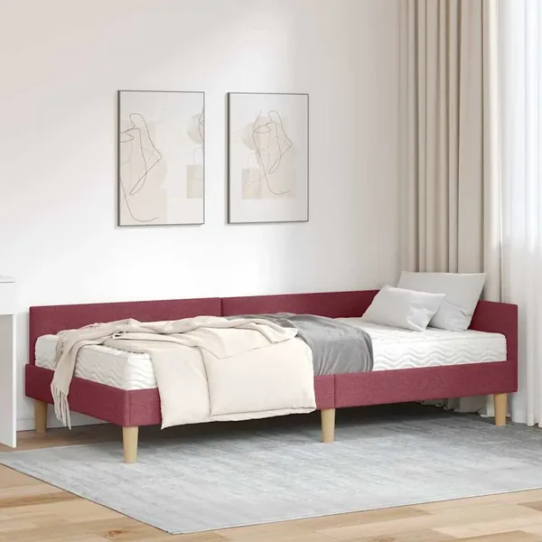 Cadre de lit d'angle avec matelas avec matelas 2 pcs Gris tissu