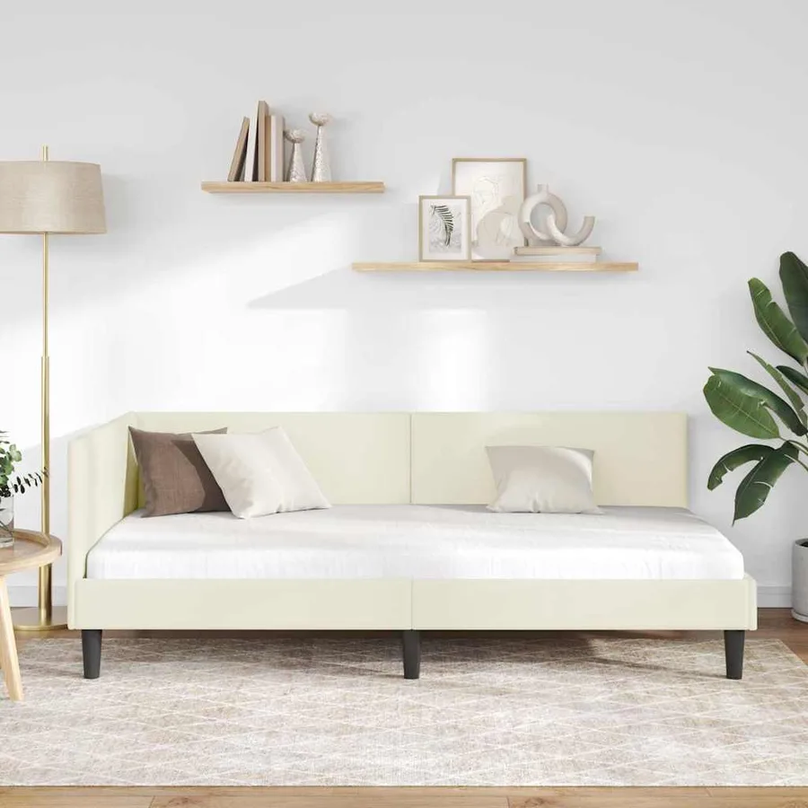 Cadre de lit d'angle Crème 100 cm x 200 cm Velours - 3
