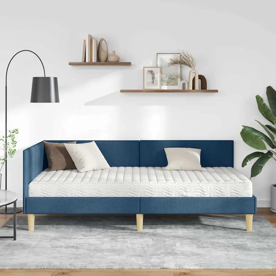 Cadre de lit d'angle avec matelas Autre 2 pcs Bleu tissu - 3